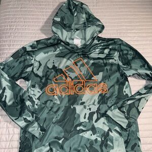 Adidas youth kids green Camouflage logo Hoodie Sz L 14/16